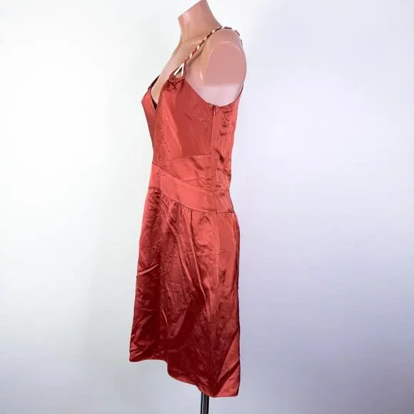 Vintage Y2K Silk Babydoll Braided Strap Sleeveless Fairy Midi Dress Rust Size 4 - Picture 5 of 11